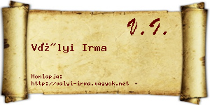 Vályi Irma névjegykártya